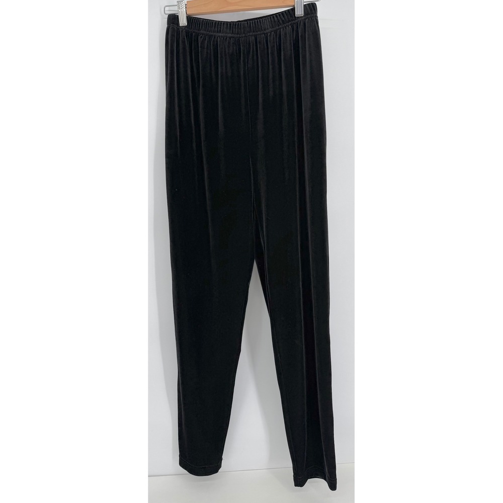 Dressbarn Womens Black Velvet Tapered Leg Elastic Waist Pants High Rise Sz M